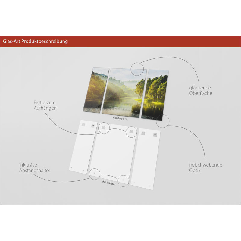 Forest Atmosphere III - No Frame Print on Glass, 80cm H x 120cm W x 1.3cm D, Decimus 3 Piece Glass Set