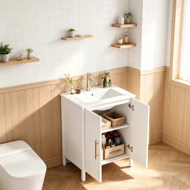 Meuble-lavabo moderne sur pied avec lavabo et tablette ajustable