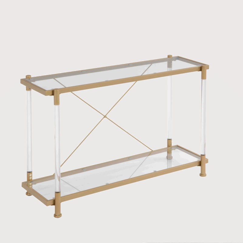 43'' Golden Glass and Metal Console Table with Storage
