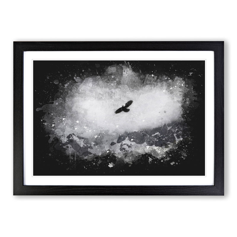 Bird Flying over Mountains - Picture Frame Graphic Art, 65cm H x 90cm W x 2cm D, Black