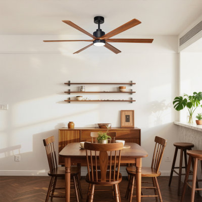 60" Ceiling Fan with Lights, Quiet DC Motor Ceiling Fan, 6 Speed Levels, 6 PCS Paulownia Wood Blades, Reversible Ceiling Fan for Living Room Bedroom, Matte Black + Red Walnut