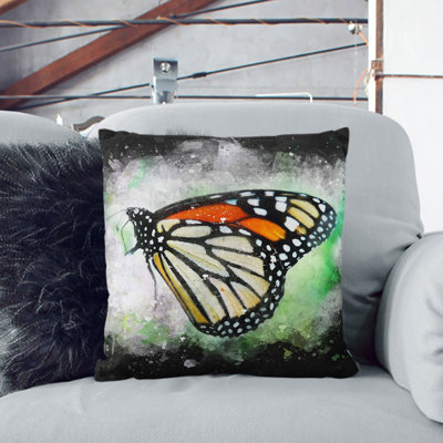 Monarch Butterfly Paint Splash Square Throw Cushion