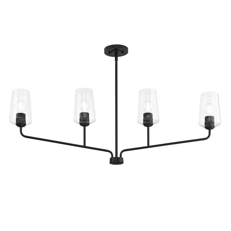 Celino Four-Light Linear Chandelier with Clear Glass, Satin Black