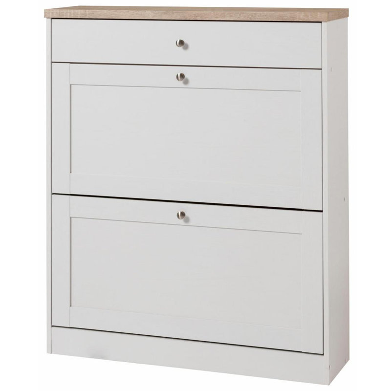 Harry 16 Pair Flip Down Shoe Storage, White / Oak