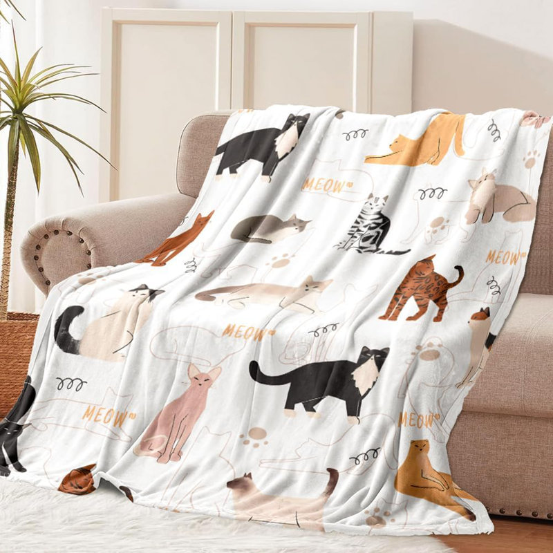 Cat Blanket Animals Pet Print Throw Blanket Cat Gifts For Cat Lovers Soft Flannel Throw Blanket Lightweight Fluffy Plush Fuzzy Bed Blanket For Couch 60"X80"
