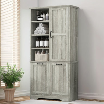 ??Multi-Functional Bathroom Storage Cabinet with Adjustable Shelves & Laundry Hampers?