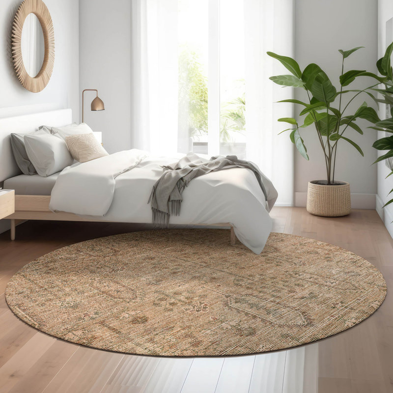 Premium Machine Washable Prisco Terracotta Rug, Round 8'