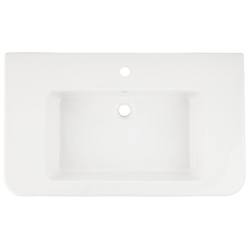 33" Burleson White Porcelain Rectangular Wall Bathroom Sink with Overflow