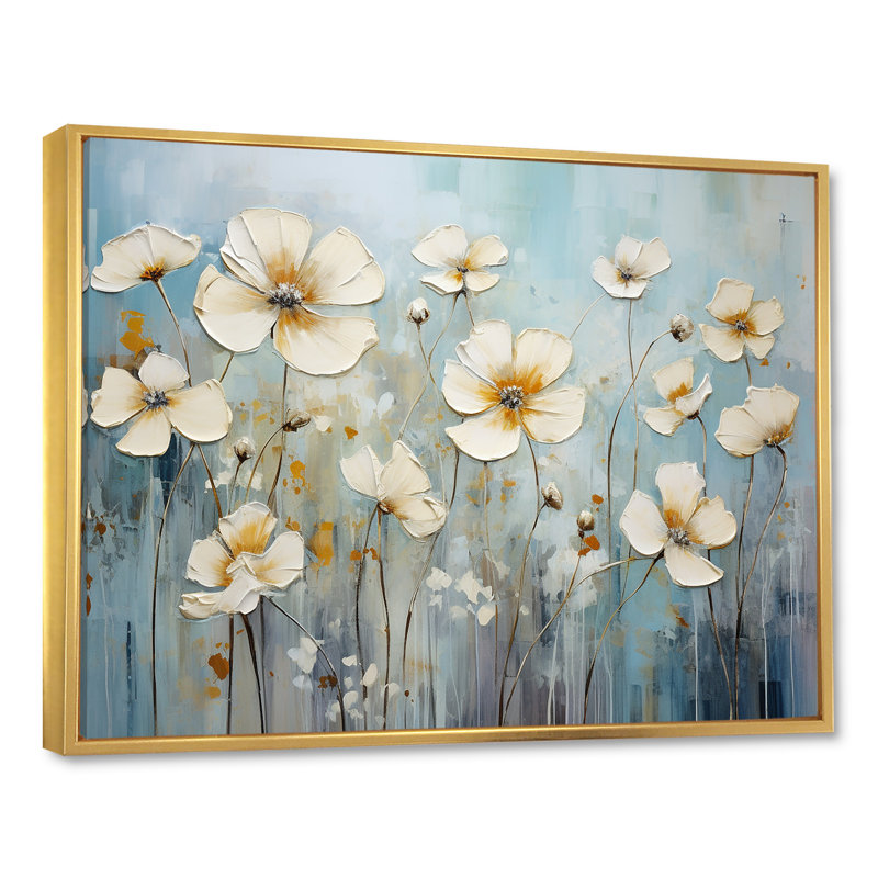 «Elegant Beige Buttercups Meadow II» sur toile, H 30 po x l 40 po, Cadre flottant doré