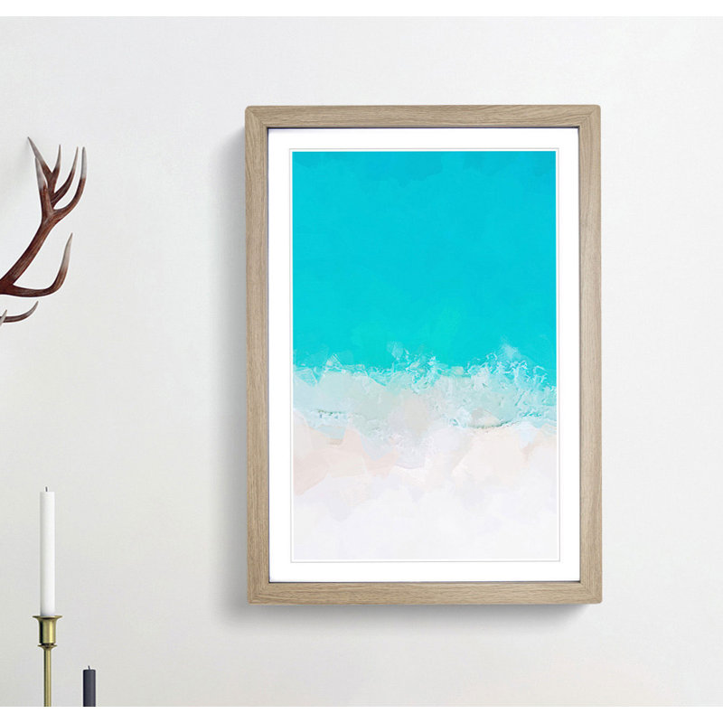 Maldives Beach Abstract Art - Picture Frame Graphic Art Print, Oak, 91cm H x 60cm W x 2cm D