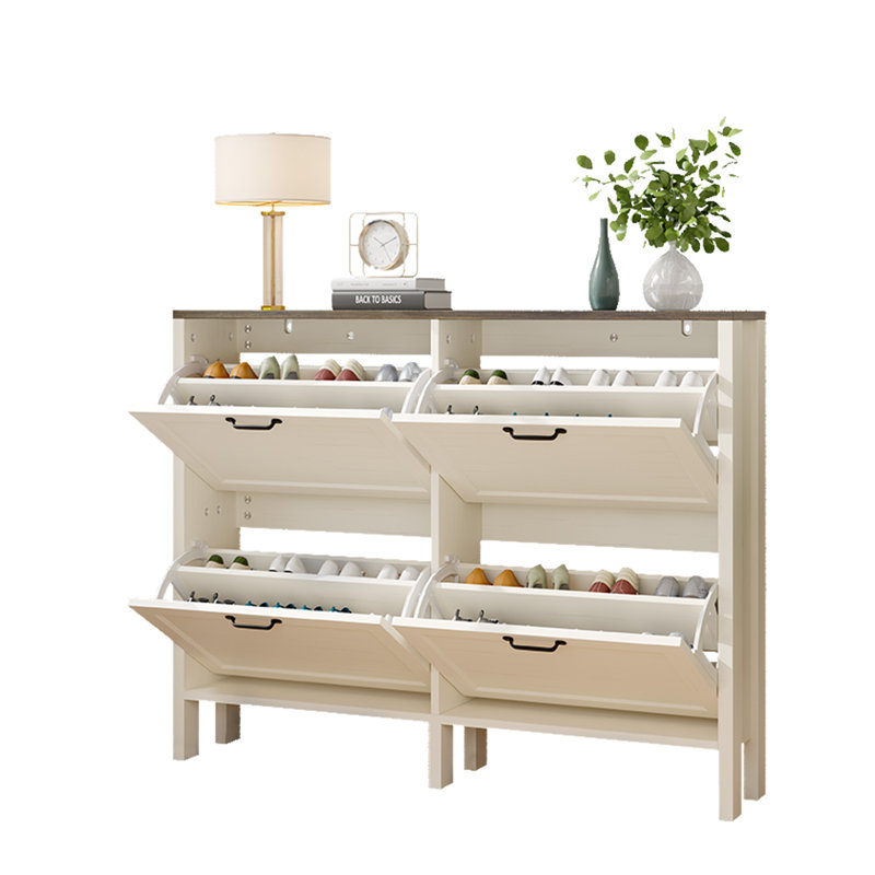 Slim Shoe Storage Cabinet with Doors and Adjustable Shelves for Entryway, White/Brown, 37" H x 47.4" W x 9.2" D