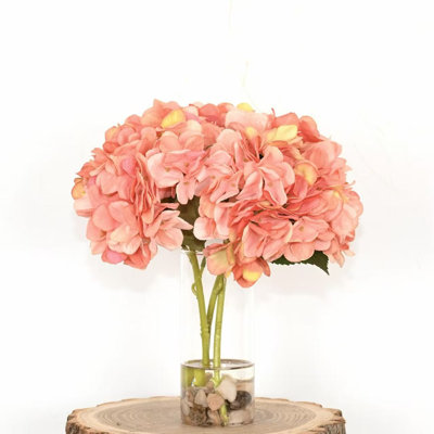12" Artificial Hydrangea Floral Arrangement In Vase With Faux Water, Farmhouse Long Stem Greenery Leaves Faux Flower For Dining Table Centerpieces Wedding Party Bouquet Home Decor Indoor