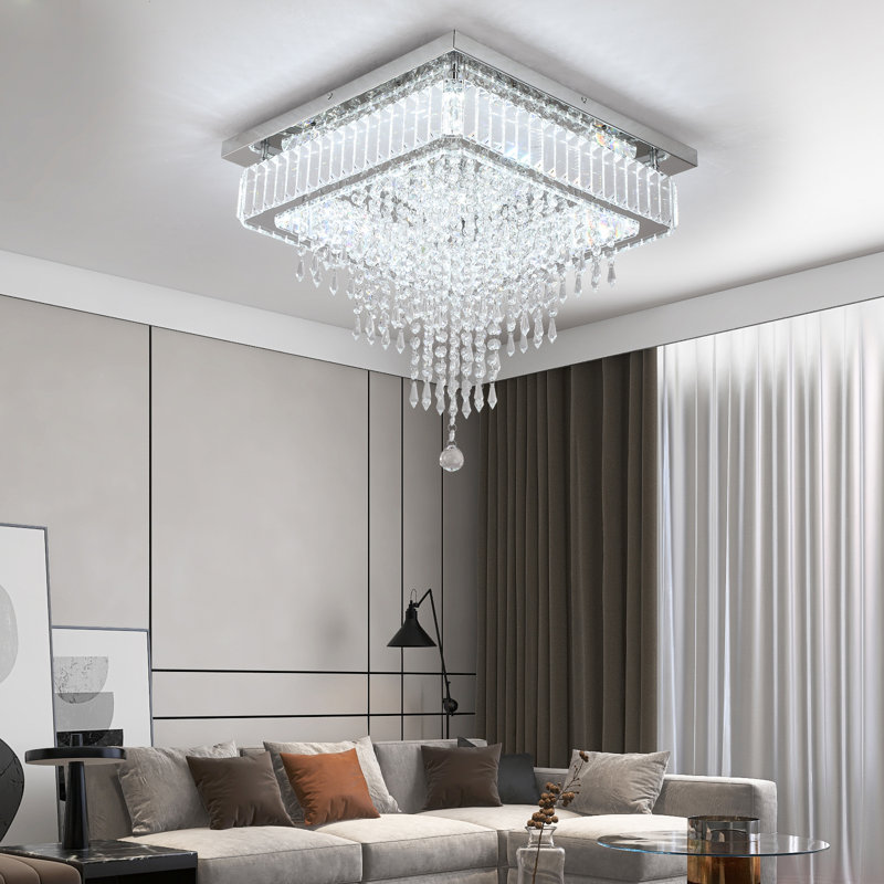 17.71" Cystal Chandeliers LED Chandelier Modern Square Flush Mount Ceiling Light Fixtures For Bedroom Living Room Dining Room Entryway,Cool White Light