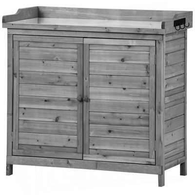 Outdoor Storage 39" Potting Bench Table, Rustic Garden Wood Workstation Storage Cabinet Garden Shed With 2-Tier Shelves And Side Hook