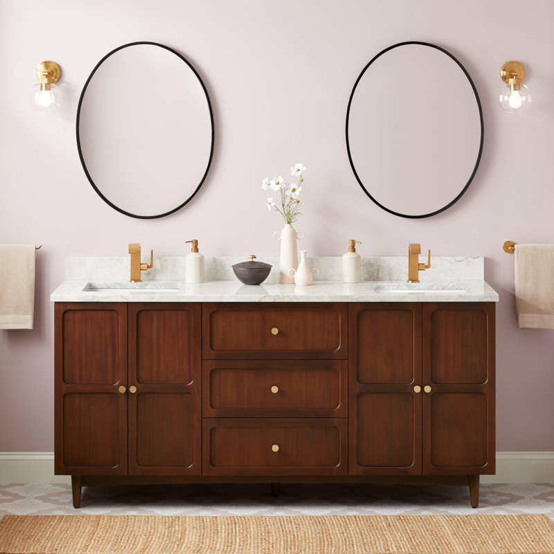 72" Delavan Vanity With Rectangular Undermount Sinks, Carrara Marble, 60", Single-Hole