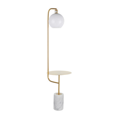 Symbol Contemporary Floor Lamp with Gold Metal Side Table and White Marble Base