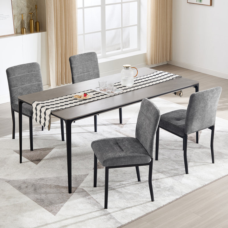 Modern Dining Chair with Metal Legs, Dark Grey