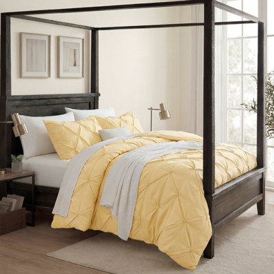 Bedsure King Comforter Set Impala Yellow - King Size Bedding 3 Pieces, Gentlesoft Pintuck Bed Set Gift For Family, Pinch Pleat All Season Comforter & Pillowcases