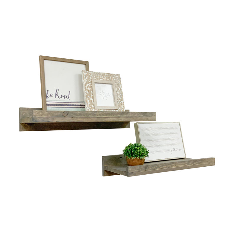 Tablette flottante en bois de pin massif de 2 pièces Calhern, Gris, H 4,25 po x l 24 po x P 10 po