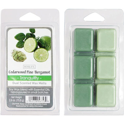 Ensemble de 6 cubes de bois de cèdre, pin et bergamote parfumés, cuits à la main avec des huiles essentielles, tartes de cire durables pour les réchauds, parfum pour la maison, aromathérapie, méditation et spa - 2,5 oz chacun