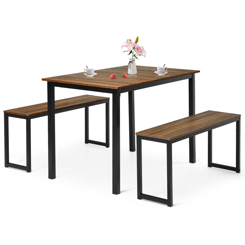 2 - Person Four Leg Dining Set, Natural, Natural/Black