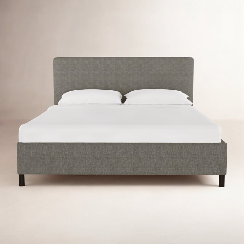 Lit tapissier standard Surant, Simple, Lin gris anthracite texturé Zuma