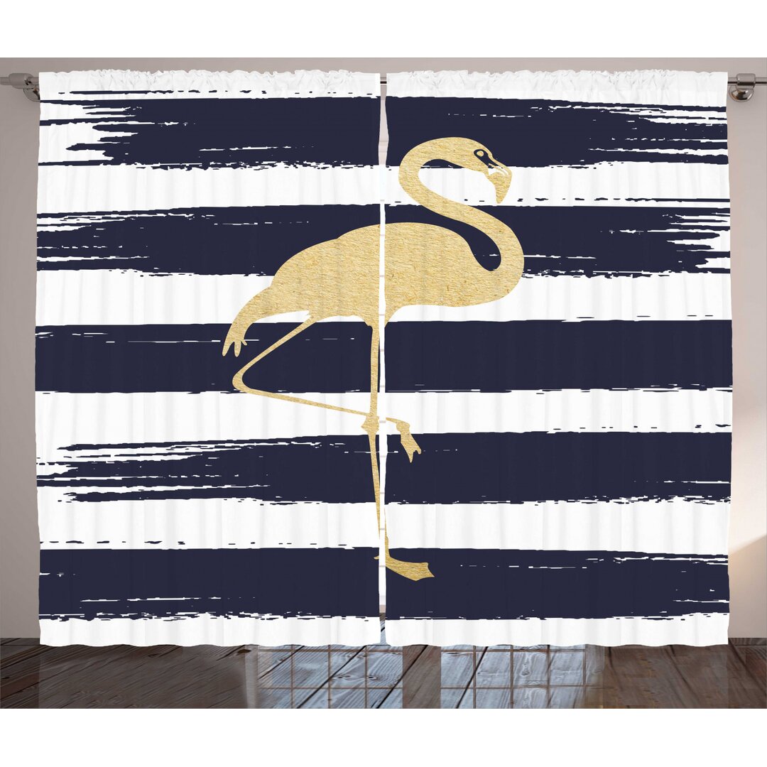 Rustikaler Vorhang, Tier Motiv-Entwurf, Flamingo, Dark Blue Senf Weiß