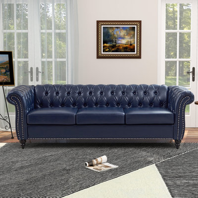 Elaiza 84.65" Chesterfield Sofa Faux Leather Three Seater Sofa with Rolled Arm