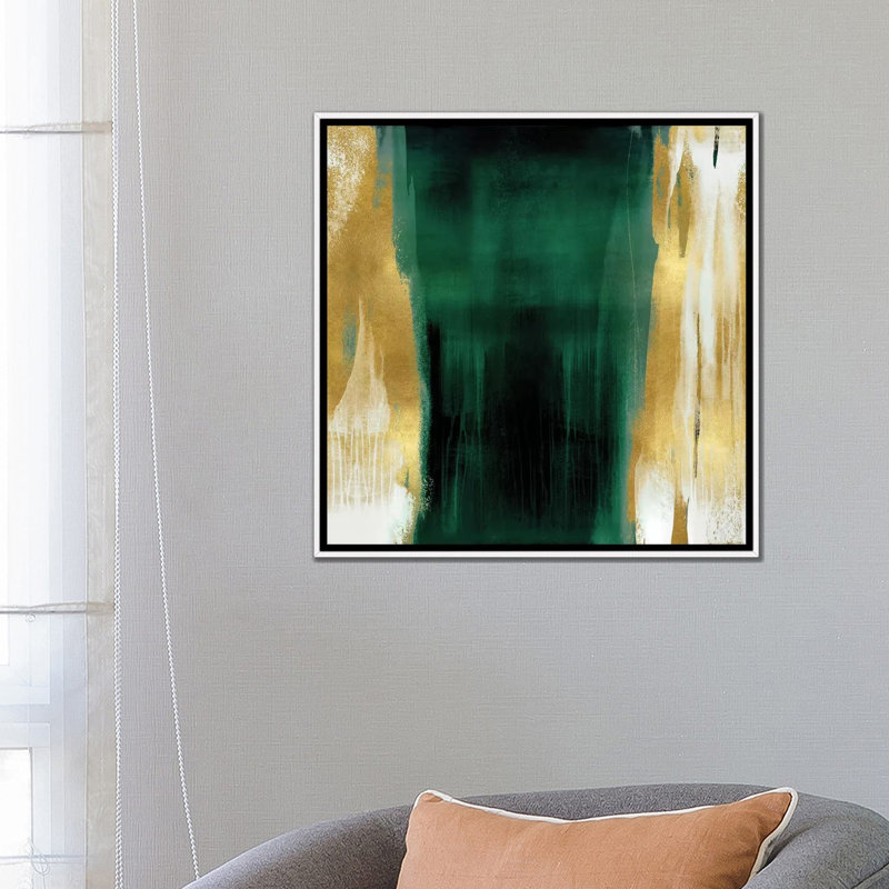 «Free Fall Emerald with Gold II» par Christine Wright - reproduction d'art, H 26 po x l 26 po x P 1,5 po, Aucun mat
