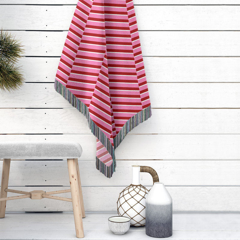 Hand Woven Throw Blanket, 37" W x 52" L, Light Pink/Dark Pink, Striped