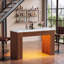 Table de bar longue de 55,1 po avec lumières à DEL RVB et plateau en faux marbre, table de pub à hauteur de comptoir avec sièges pour 4 personnes, îlot de cuisine moderne pour la salle à manger ou le bar à la maison