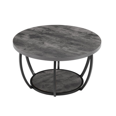 Table basse ronde moderne avec rangement - Centre de table industriel gris anthracite en bois et métal pour le salon