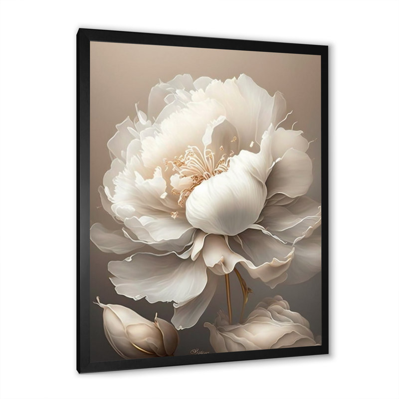 Peony Flower VI - Print on Canvas, Black Picture Framed, 32" H x 16" W