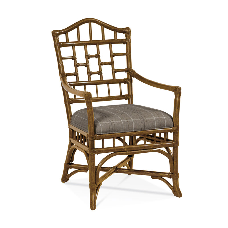 Chippendale Upholstered Arm Chair, Aged Barrel, Taupe Plaid; 0126-73