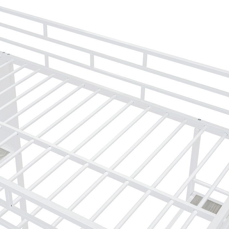 Lit mezzanine simple en métal avec 3 couches de tablettes et de bureau, lit élégant en métal avec tableau blanc, Blanc