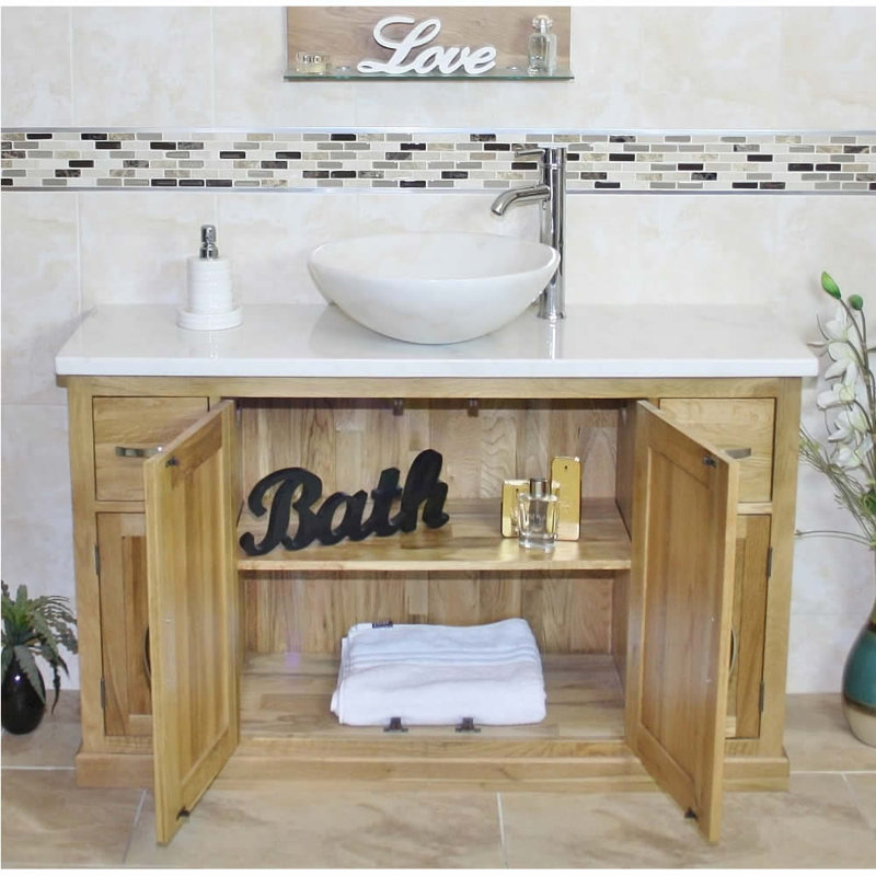 Decastro 1230mm Single Bathroom Vanity with Vessel Stone Basin, White