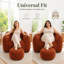 Pouf poire en chenille rouge-brun avec repose-pieds pour adultes - Grand pouf en mousse à mémoire de forme-261219409