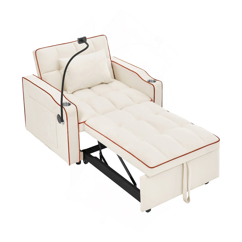 Canapé-lit convertible polyvalent avec multi-poches et ports USB pour divers espaces, Beige