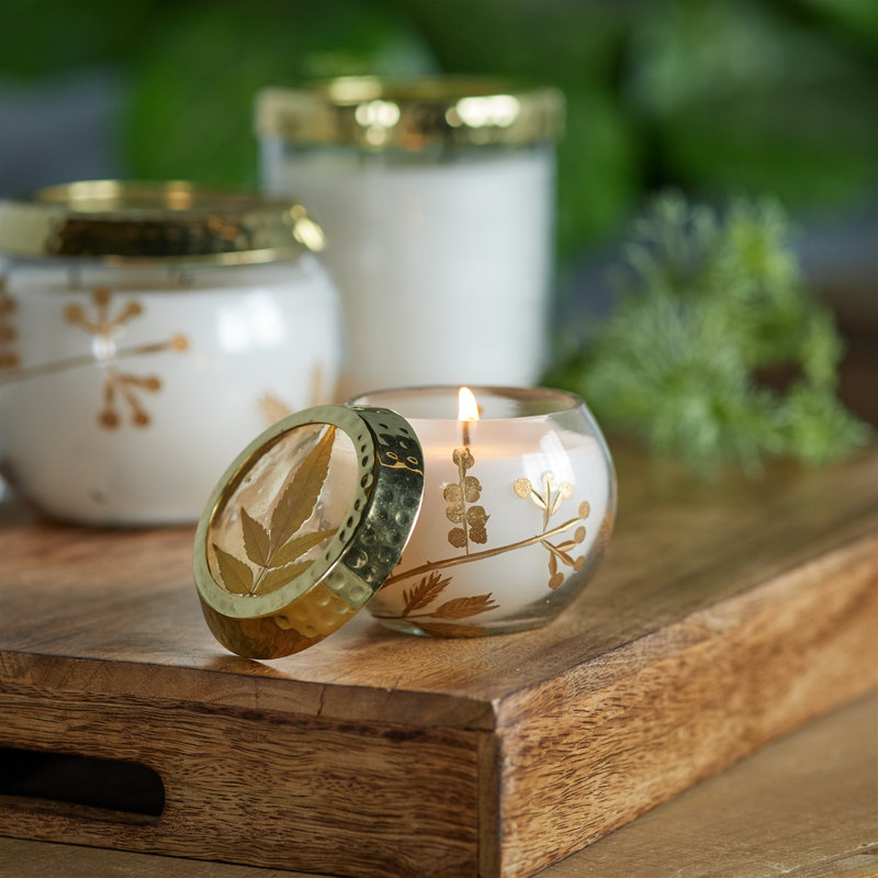 Bougie de soja parfumée givrée avec couvercle à feuilles pressées (ensemble de 3)