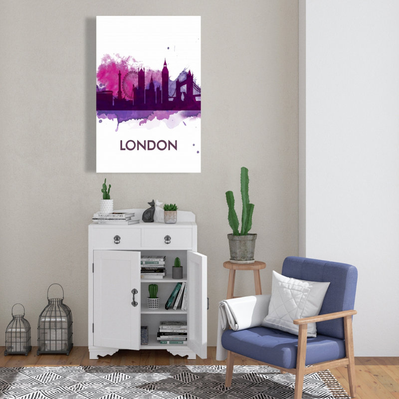 Silhouette mauve de Londres sur toile | Art mural rétro