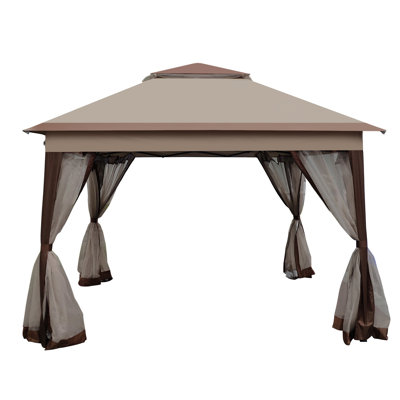 Outdoor Gazebo 11X11ft With Zipper Net Side Walls. Steel Frame. Water . Ideal For Garden, Backyard. Coffee Pop Up Tent 11X11ft, Frame - Double Layer Top, Removable Mesh Party