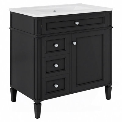 Modern Bathroom Vanity With Top Sink, 2 Drawers, 1 Tip-Out Drawer, Door Shelf, Single Sink Vanity Set