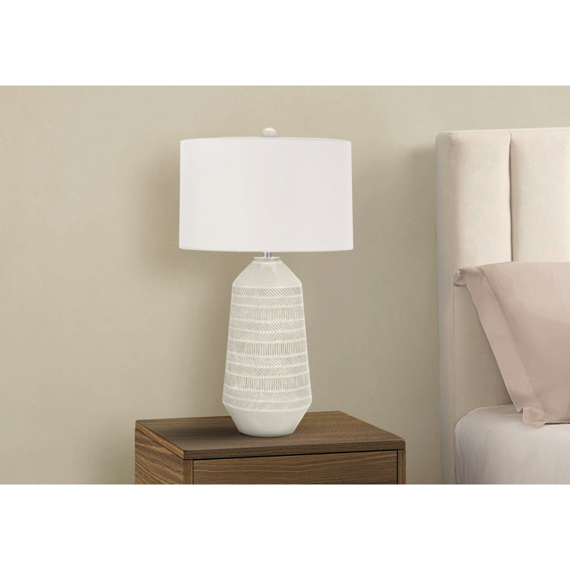 Lighting, H 33 po, lampe de table, abat-jour ivoire / crème, céramique crème, contemporain