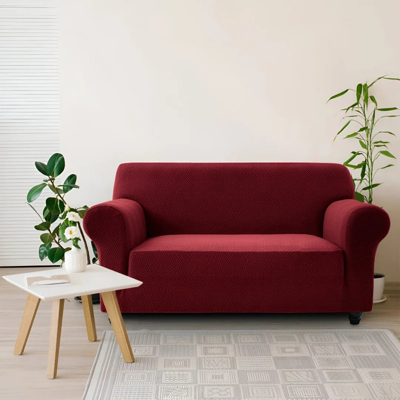 	Luxury Jacquard Pattern Spandex Sofa Cover - Stretch Slipcover for Sofa Protection, Burgundy, 179cm H x 320cm W - (4 Seater)