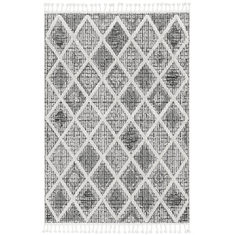 Tapis gris anthracite / ivoire avec franges