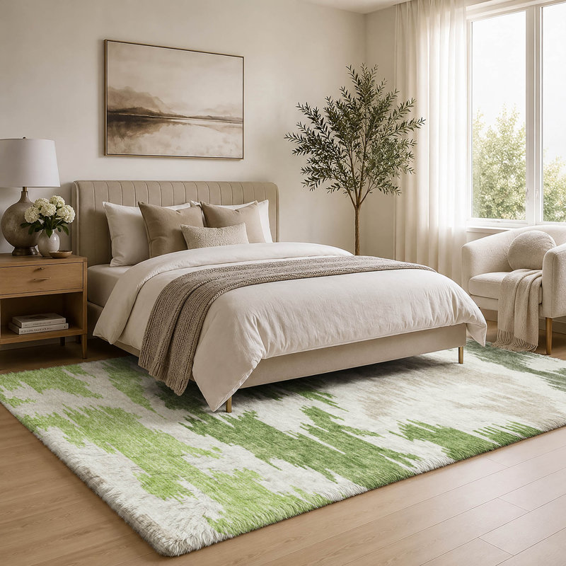 Tapis Dream Shag ADS746 abstrait, lavable à la machine de qualité supérieure, Green, 3' x 5'