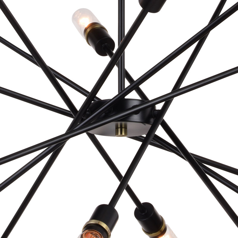 Halsted 29.25" Black and Satin Brass Mid-Century Modern Chandelier