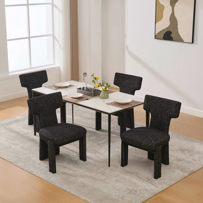 Ensemble de 4 chaises de salle à manger en chenille 22,05 po avec pieds en bois d'hévéa, Noir/gris, Noir/gris