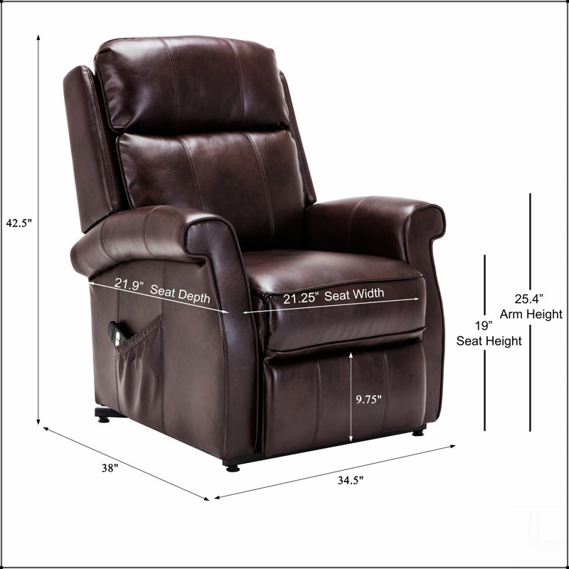 Landis Brown Traditional Lift Chair, Manual - Push Button, Brown Faux Leather