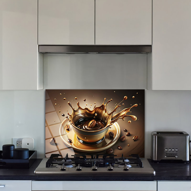 Dosseret en verre trempé Coffee Splash - décoration murale de cuisine, H 25 po x l 36,5 po x P 0,5 po